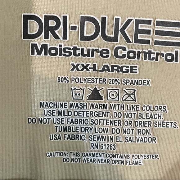 Dri-Duke Men's Moisture Control Long Sleeve Shirt Base Layer Stretch Tan XXL - Picture 3 of 5